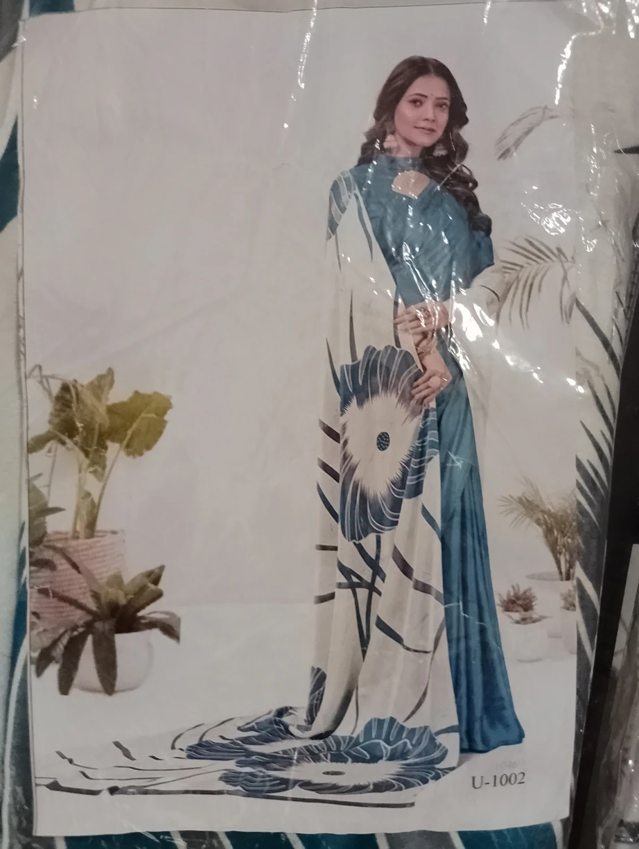 Silk Cotton Floral Shade Saree - Blue Cream Mix